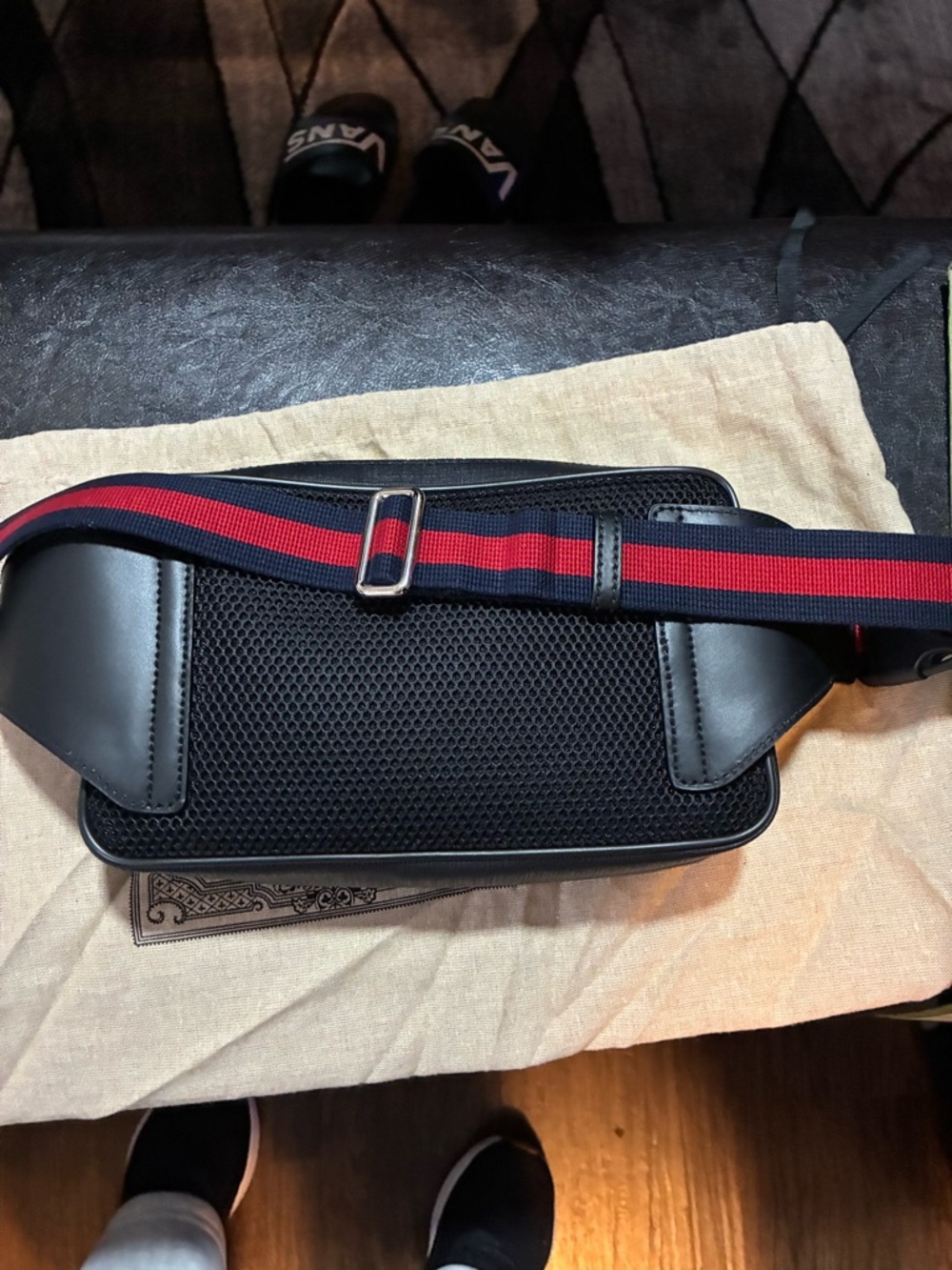 Gucci Black GG Supreme Canvas Belt Bag with Red and Blue Web Strap - Picture 2 of 2